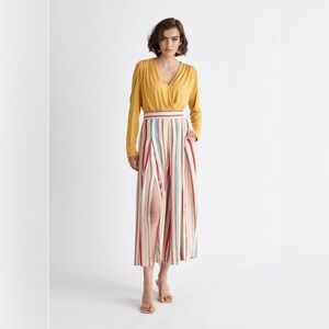 COUNTERPARTS | Bohemian Linen Pink and Blue Wide Leg Trousers with Front Slits